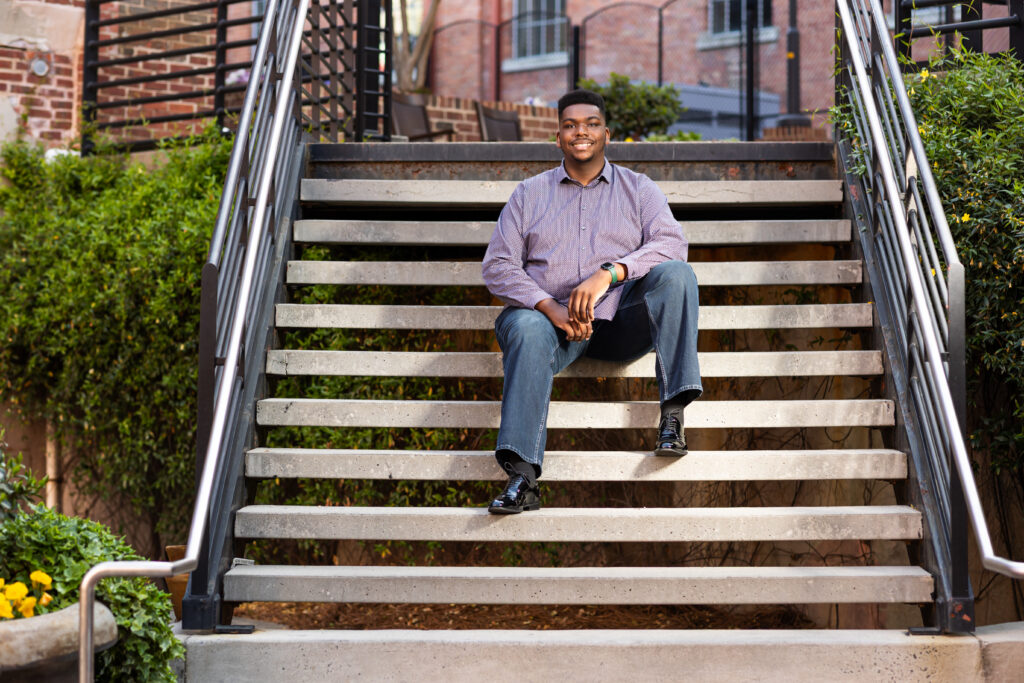 High school senior portrait session outdoors in Raleigh, North Carolina during fall.